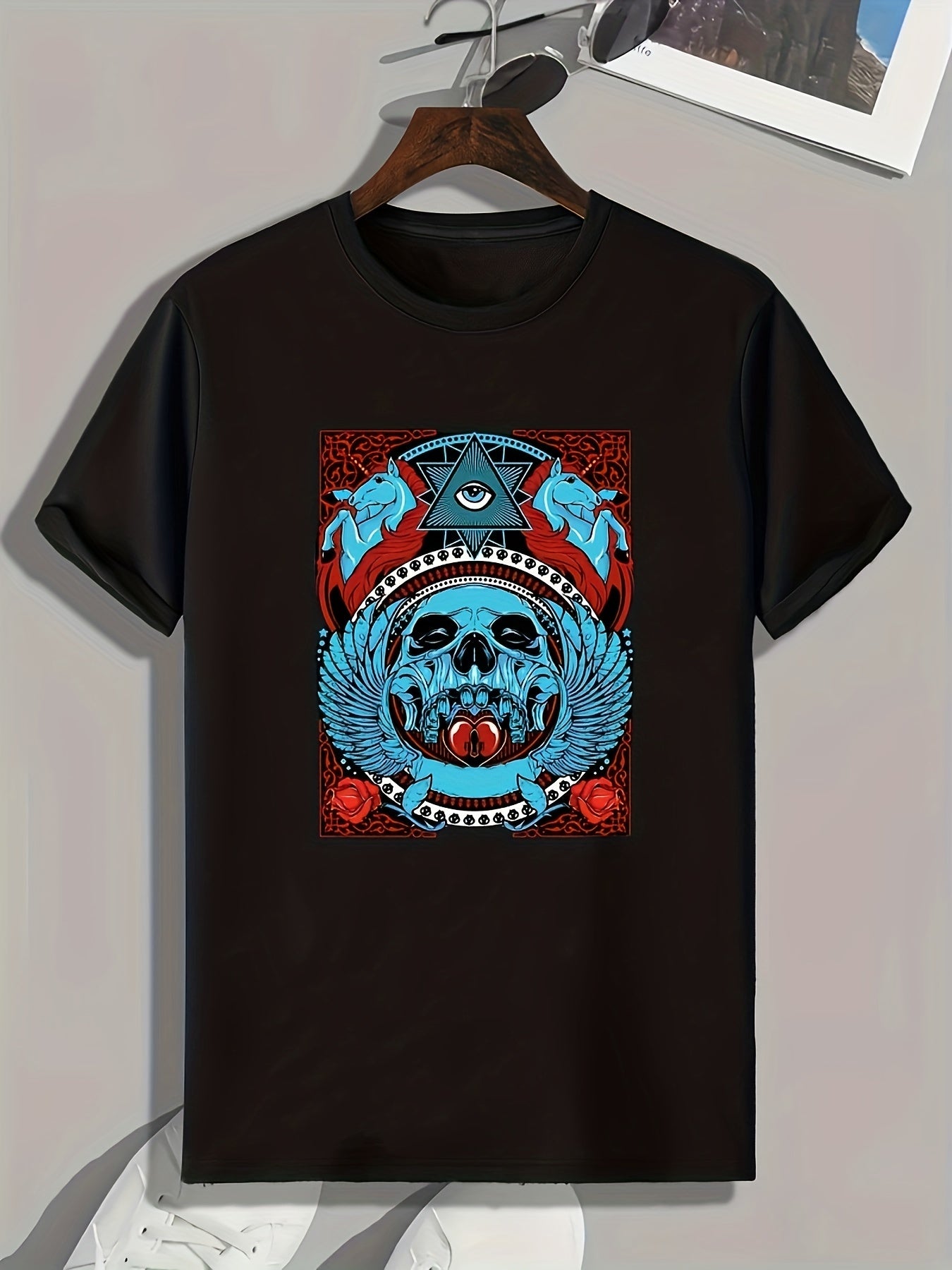 Skull Pattern Print Men's Comfy Sports T-shirt Graphic Tee