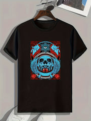 Skull Pattern Print Men's Comfy Sports T-shirt Graphic Tee