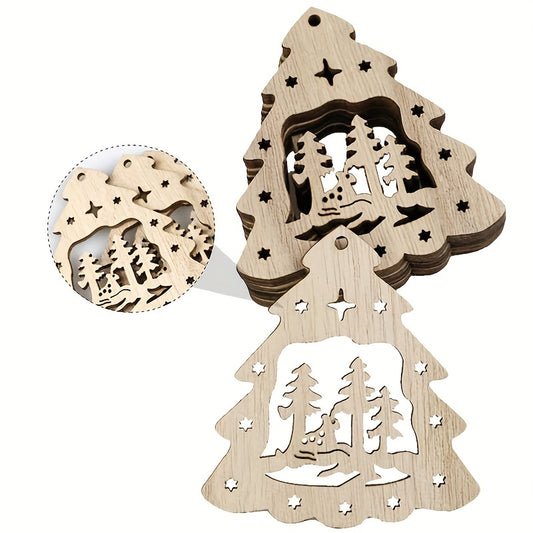 10pcs Wooden Christmas Tree Ornaments Xmas Decoration Tags