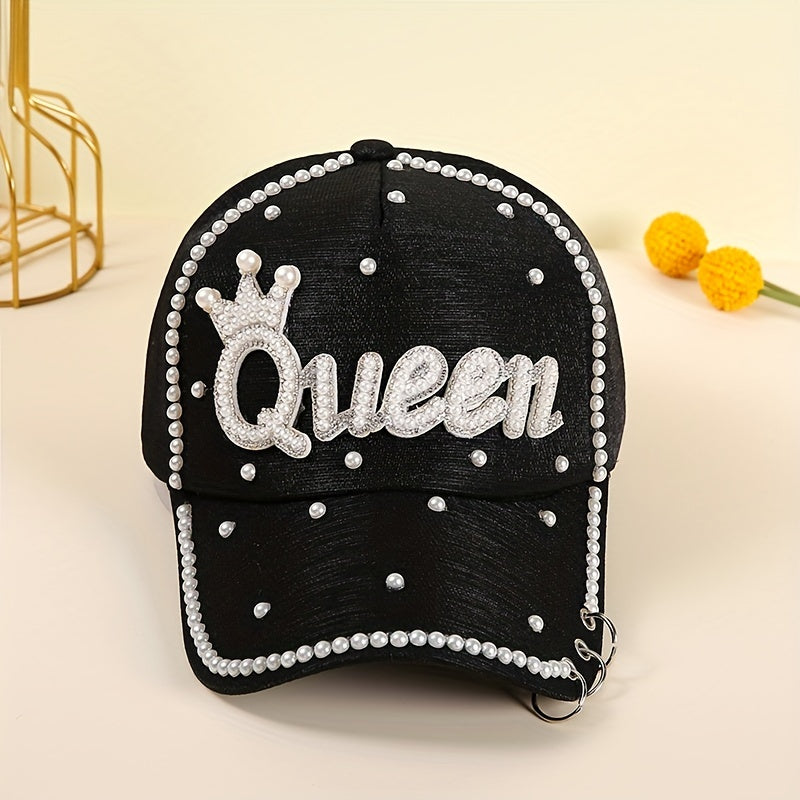 Queen Patch Baseball Cap Faux Pearl Decor Sun Hat Lightweight