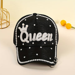 Queen Patch Baseball Cap Faux Pearl Decor Sun Hat Lightweight