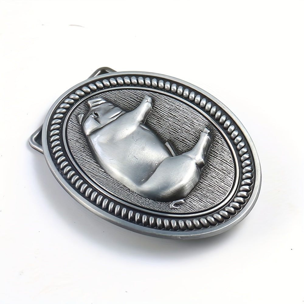 Wild Boar Oval Belt Buckle Vintage Metal Clasp Zodiac Animal Jeans Accessory