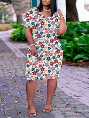  Floral Print V Neck Dress with Pockets
