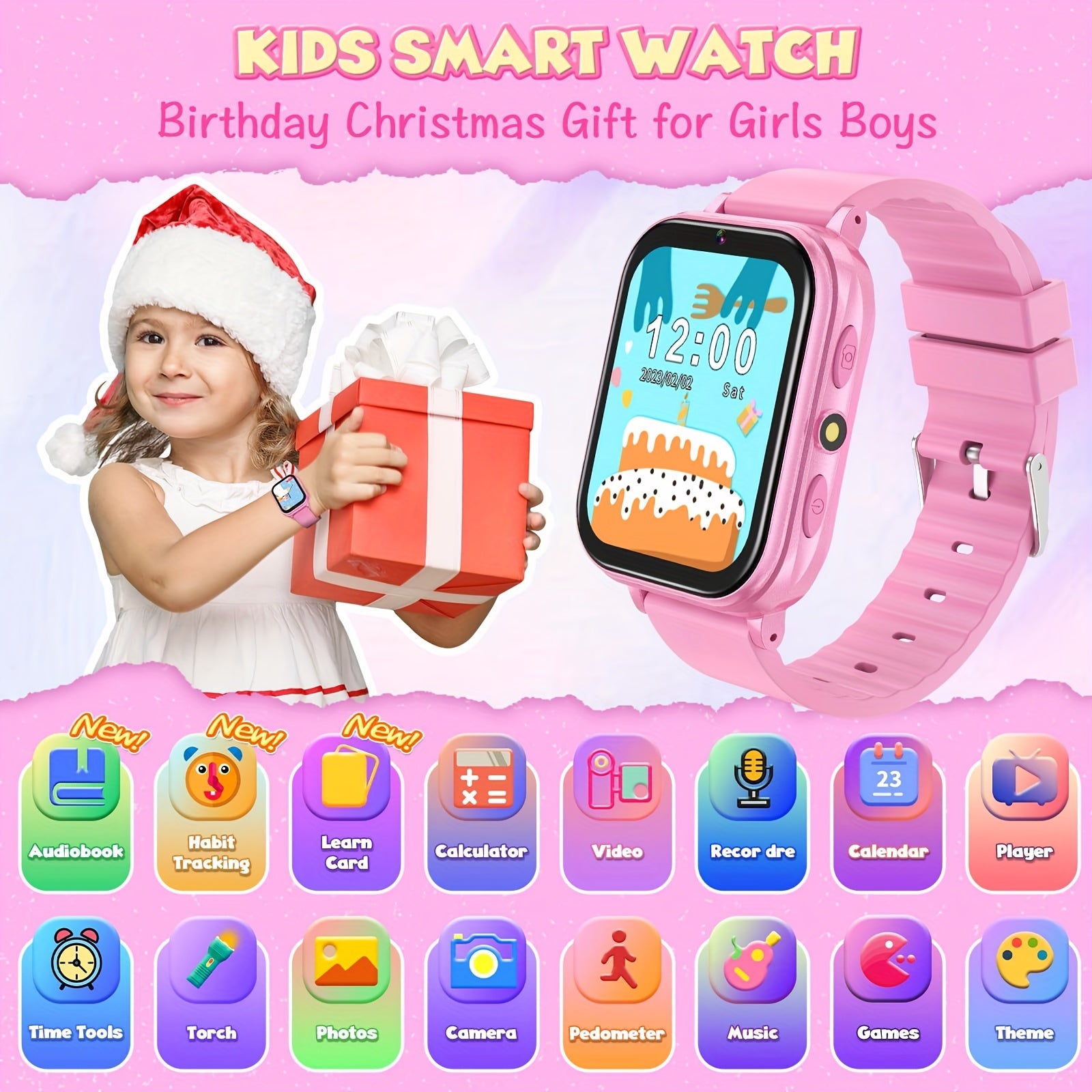 Kids Touch Screen Smart Watch, Educational Games, Voice Recorder, Music Playback