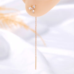 Flower Shape Zircon Threader Earrings Long Chain Body Piercing Jewelry