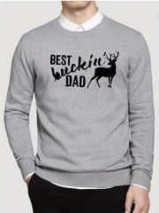 Dad & Deer Print Knitted Sweater Men's Warm Crew Neck Pullover For Fall Winter