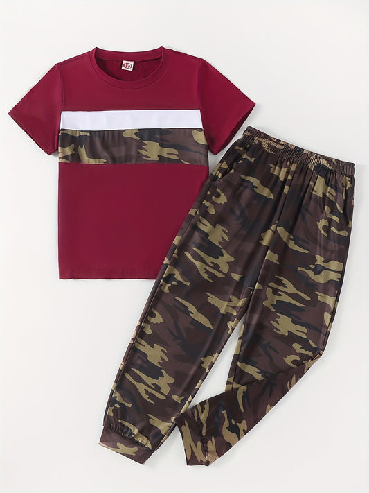 Boy's Camo T Shirt & Sport Shorts Set - Summer Kids Outfit