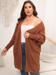  Casual Cardigan Women's Plus Solid Batwing Sleeve Open Front Cardigan