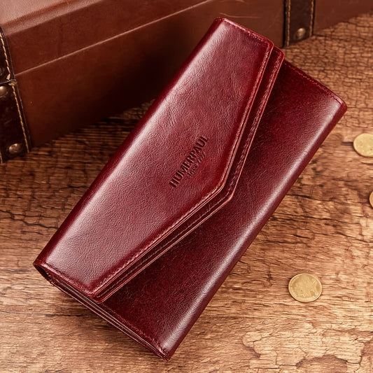 Women's Envelope Clutch Wallet Top Grain Leather Buckle Closure