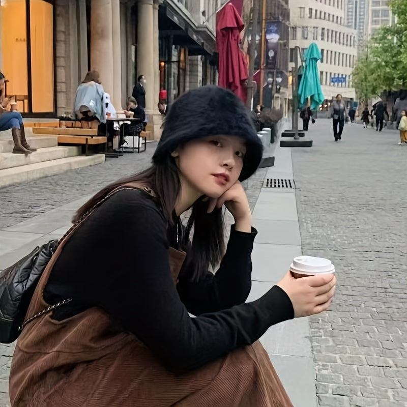 Plain Plush Bucket Hat For Girl Vacation Holiday
