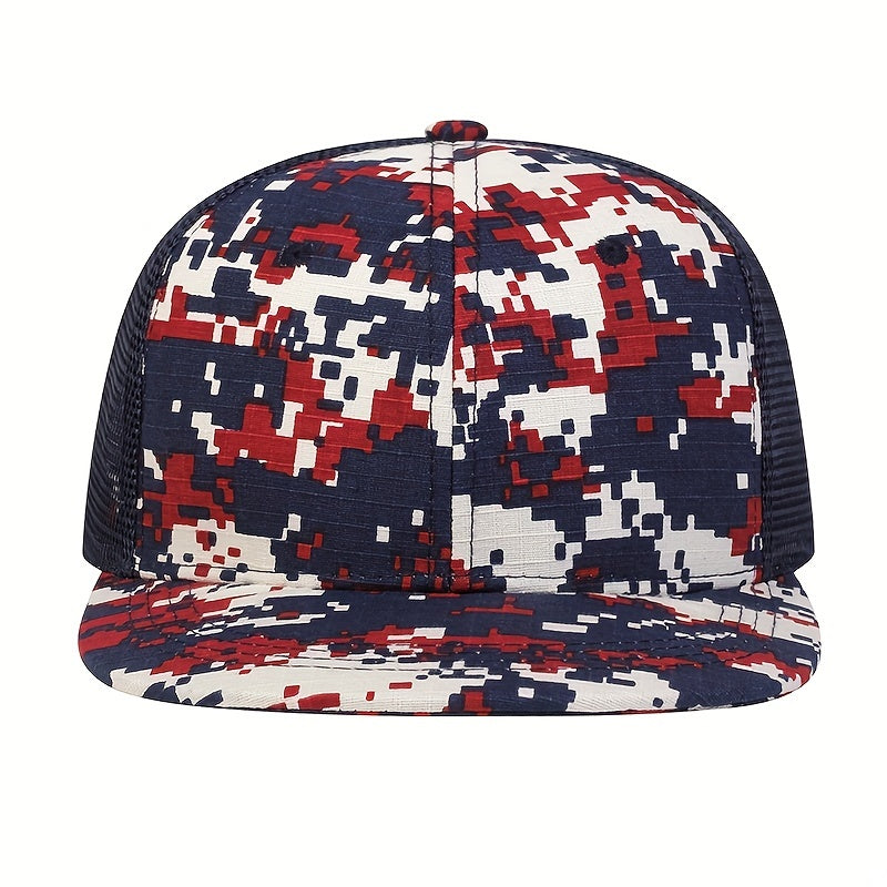 Men's Camouflage Net Flat Brim Trucker Cap