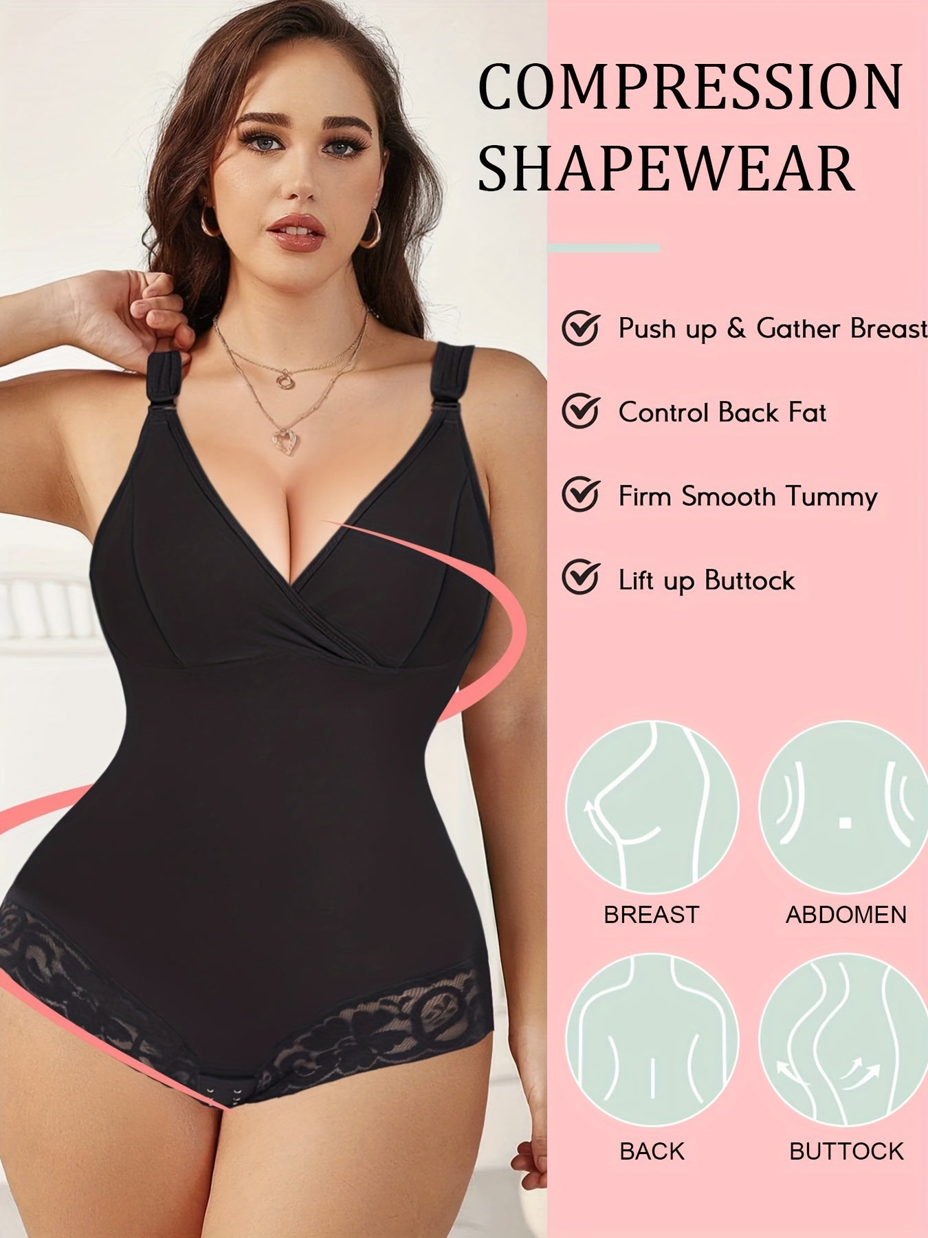 Lace Trim Shaping Bodysuit Tummy Control Butt Lifting Slimmer Body Shaper