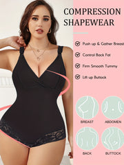 Lace Trim Shaping Bodysuit Tummy Control Butt Lifting Slimmer Body Shaper