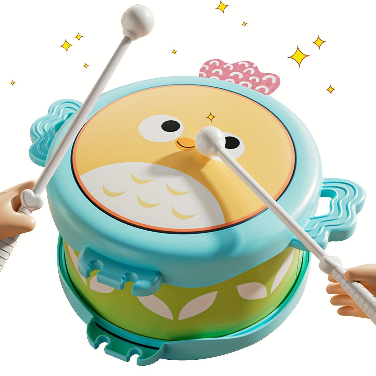 Kids' Green & Yellow Cartoon Drum with Drumsticks