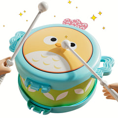 Kids' Green & Yellow Cartoon Drum with Drumsticks