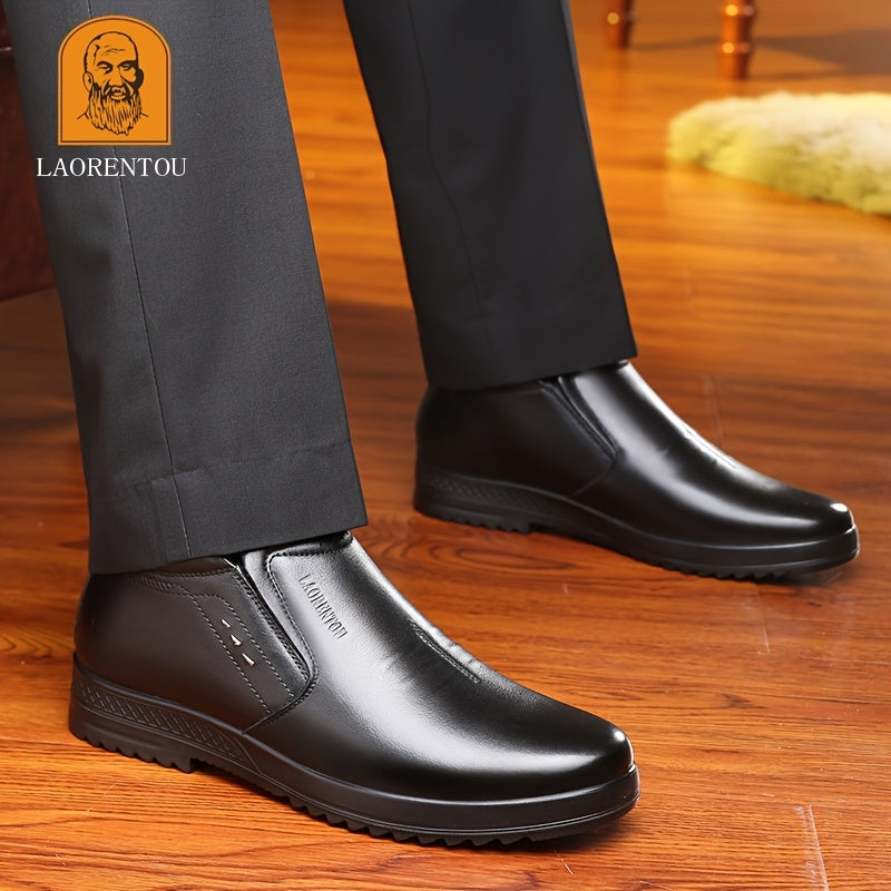 LAORENTOU Men's Leather High Top Warm Fleece Slip On Casual Shoes