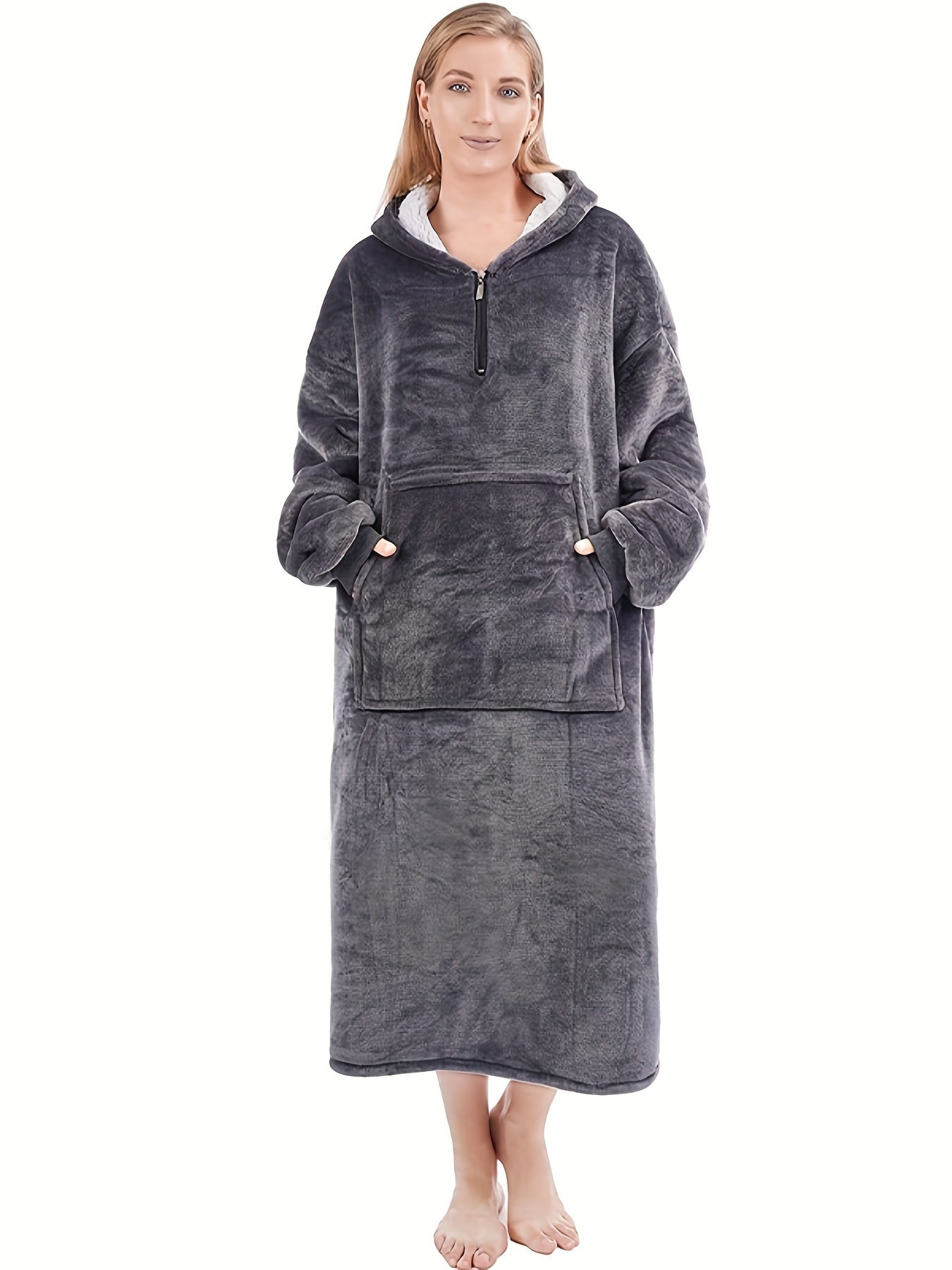 Plush Hooded Night Robe Warm & Soft Long Sleeve Lounge Robe Women's Sleepwear