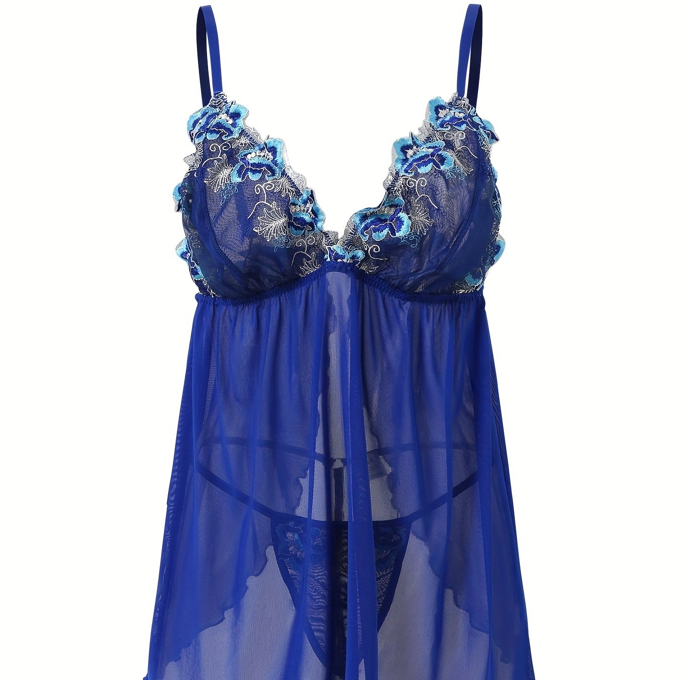 Floral Applique Mesh Nightgown Set