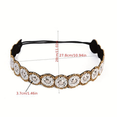 Vintage Bridal Headwear Beaded Hair Band Crystal Rhinestone Head Jewelry