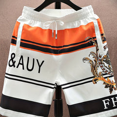 Graphic Pattern Letter Print Striped Quick Drying Beach Shorts Men's Casual