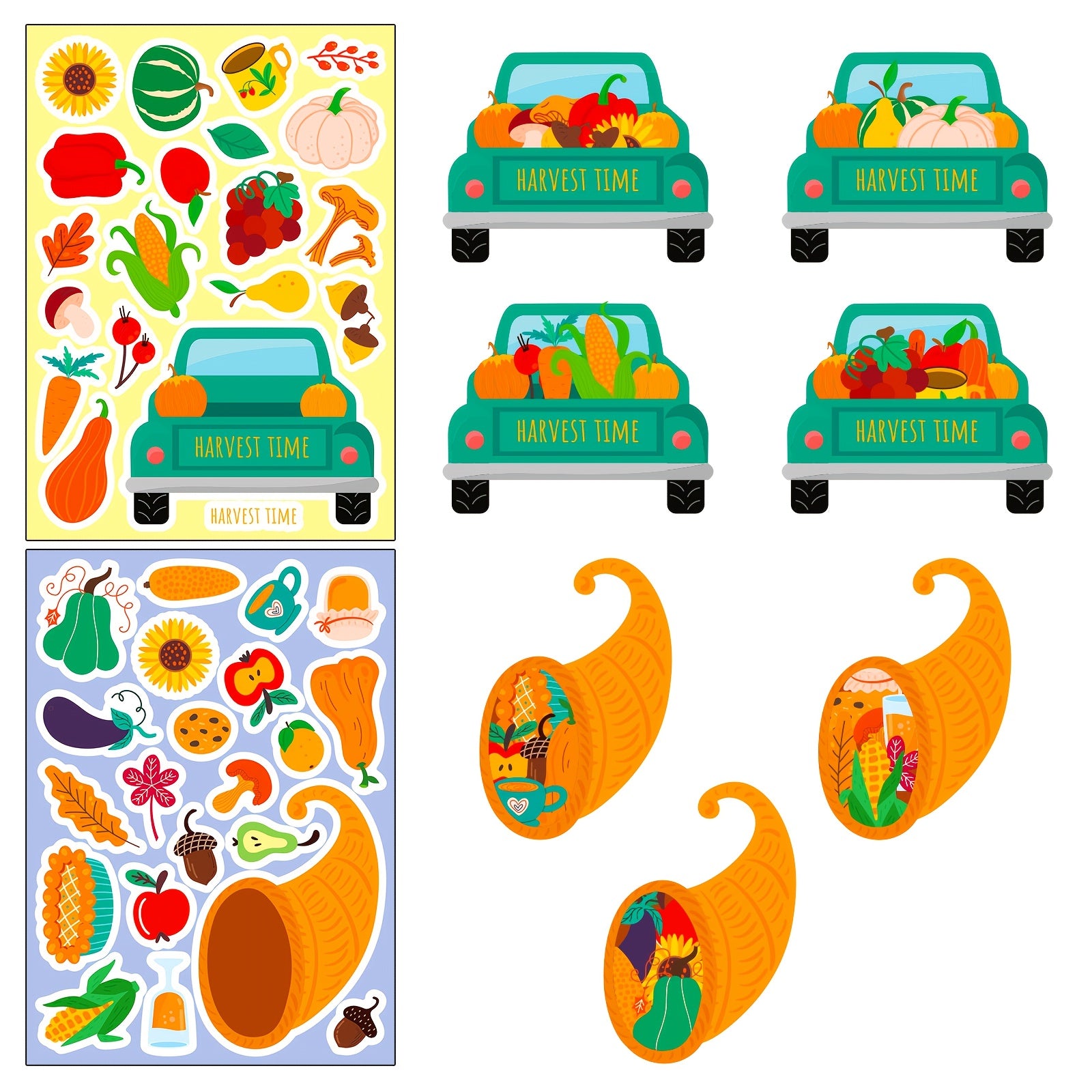 6 Turkey Thanksgiving Puzzle Face Matching DIY Stickers