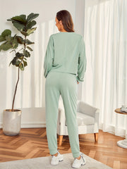 Solid Lounge Set Long Sleeve Top & Pants