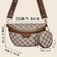 Classic Retro Pattern Crescent Shoulder Bag With Mini Round Purse