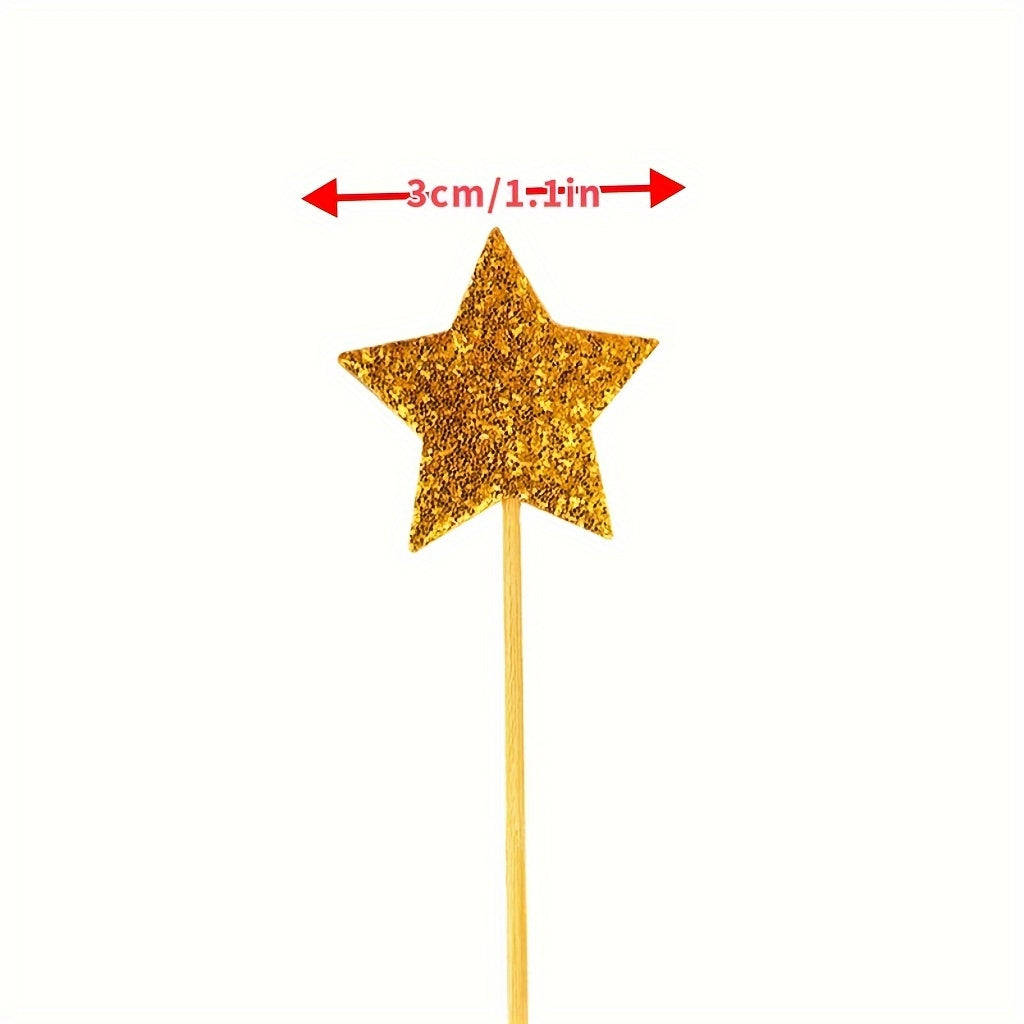 10pcs Golden Glitter Mini Star Cupcake Toppers for Events & Celebrations