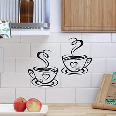2 Pcs Coffee Cups Wall Decal Vinyl Sticker for Home Office Kitchen Cafe