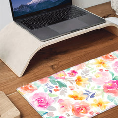 Floral Desk Mat Pink Mouse Pad Non Slip Large Desk Mat