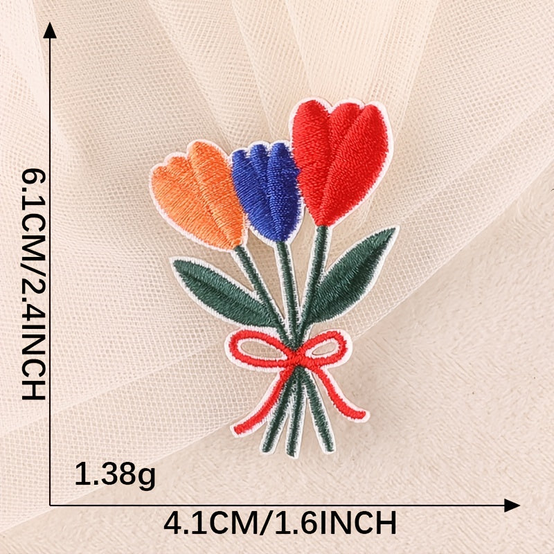 6pcs Flower Vase Embroidered Iron on Patch DIY Decorative Clothes Pants Holes