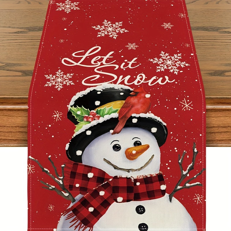 Christmas Snowman Table Flag - Red Retro Snowman Decoration