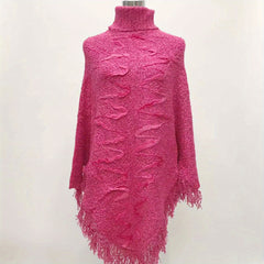 Vintage Tassel Shawl Thick Turtleneck Sweater Windproof Cape
