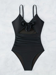 Cut Out Ruched One Piece Swimsuit V Neck Bathing Suit