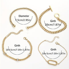4 Pcs Rhinestone Inlaid O Buckle Chain Bracelet Set