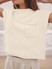 Women's Solid Sweater Vest Casual Crew Neck Short Sleeve