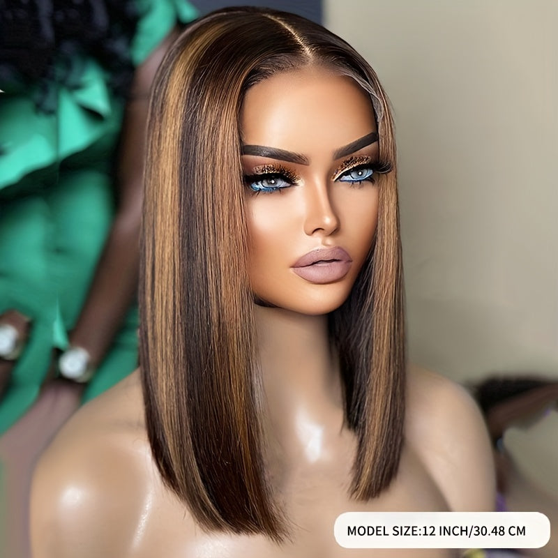 Highlight Brown Short Bob Wig Human Hair 180 Density 13x4 Lace Front