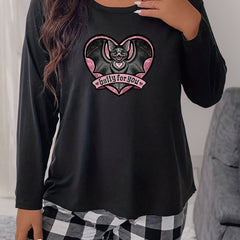  Gothic Bat & Heart Print Sleepwear Top