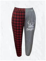  Casual Plaid & Slogan Print Jogger Trousers