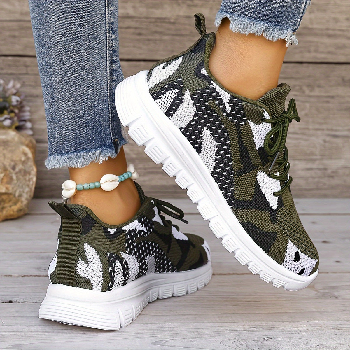 Women's Camo Print Breathable Running Shoes Soft Comfortable Outdoor Sneakers