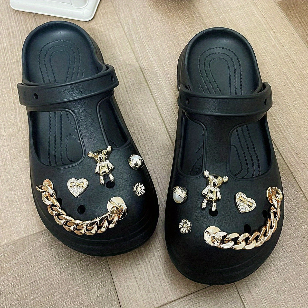 Women's Bear Charms Platform Clogs Cut out Closed Toe Non Slip Sandals