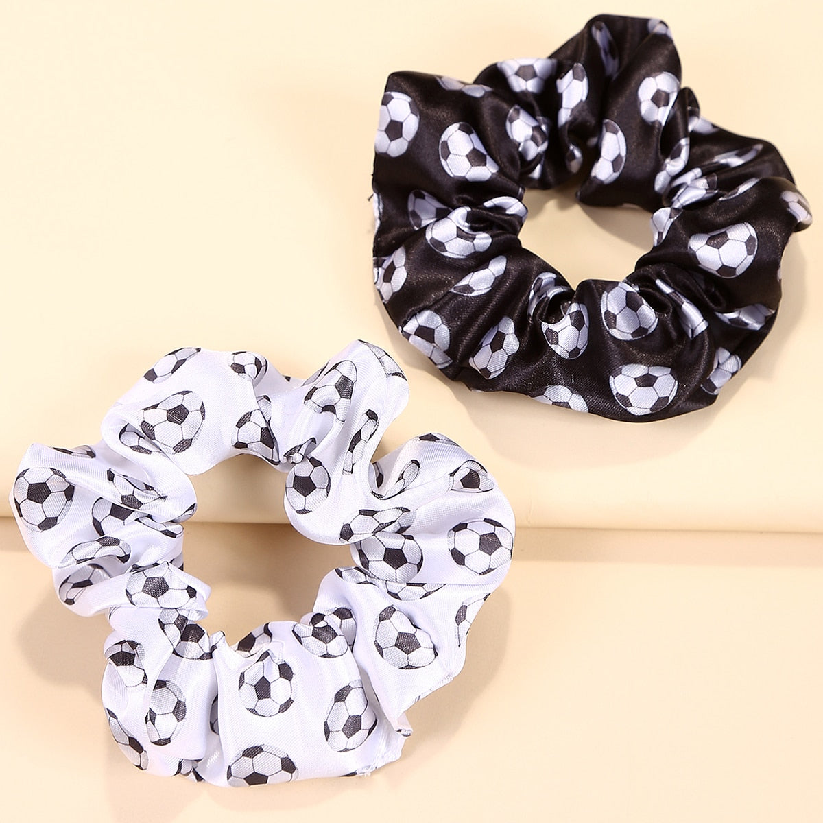 2pcs Soccer Charm Scrunchie Silk Hair Tie Ponytail Holder