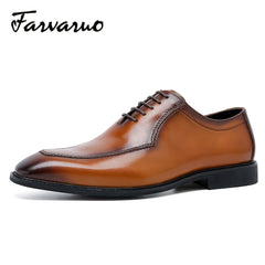 FARWARWO Men's Pointed Toe Leather Oxford Dress Shoes Light Brown
