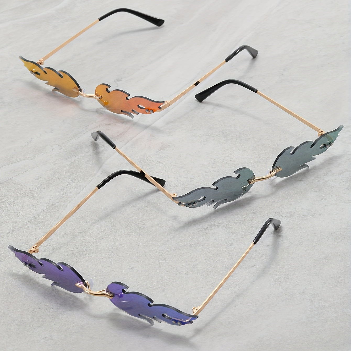 3 Pairs Fire Shaped Flame Sunglasses for Party Prom