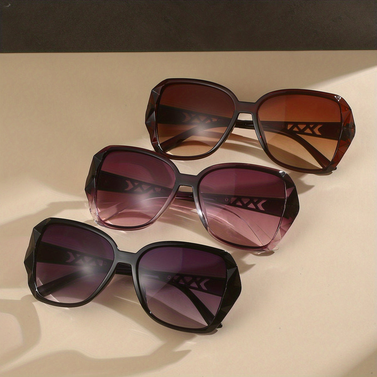 3 Pairs Large Square Sunglasses UV400 Sun Shades For Beach Travel