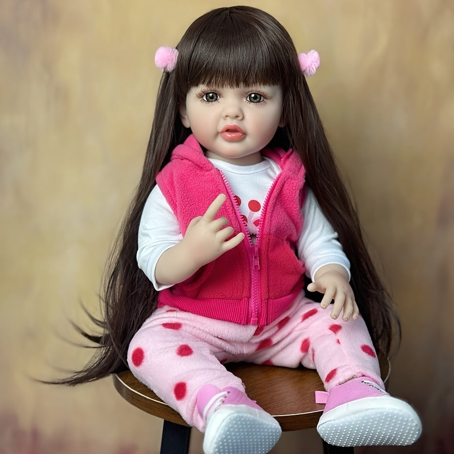 55 Reborn Dolls Soft Silicone Dolls Long Hair Real Life Doll