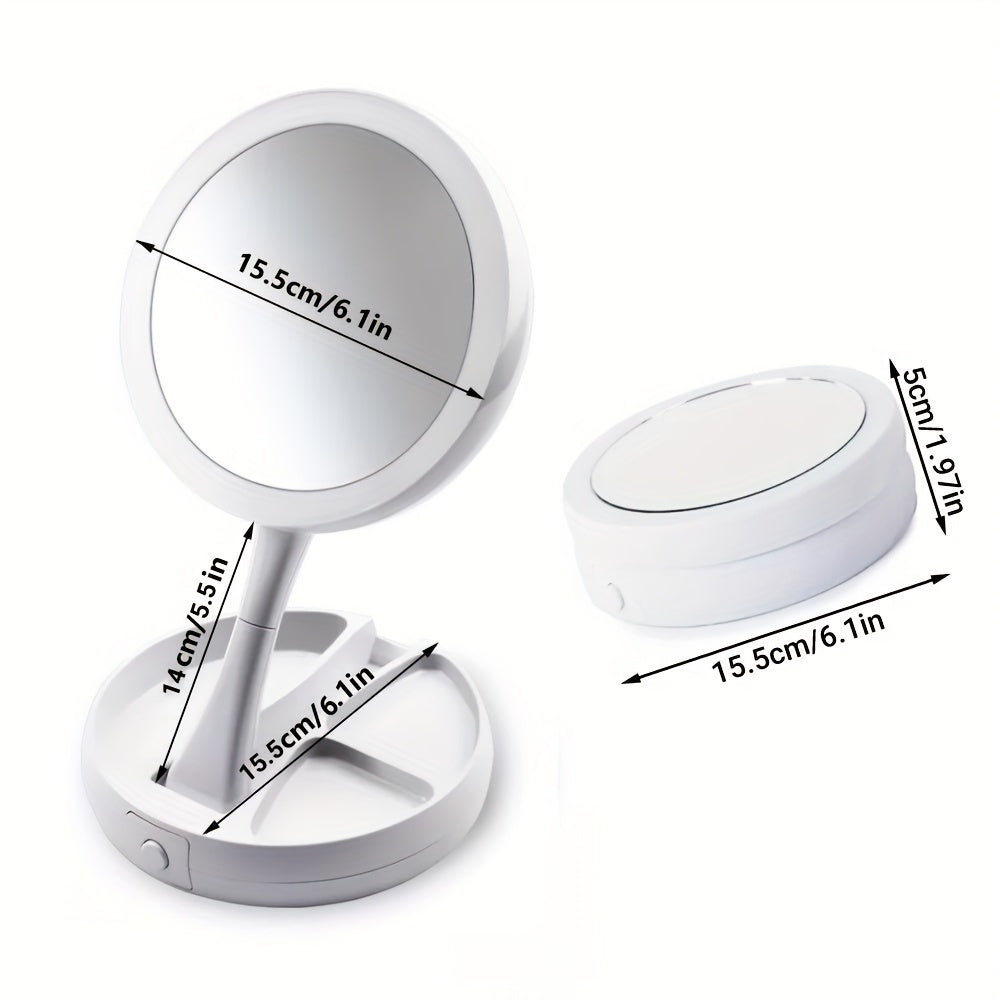 LED Makeup Mirror Organizer Foldable w/ 1X & 10X Magnifying