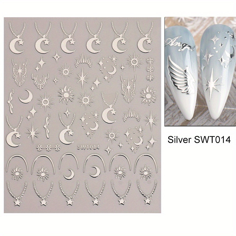 Bronzing Nail Stickers Angel Wings Star Moon Necklace Nail Decals