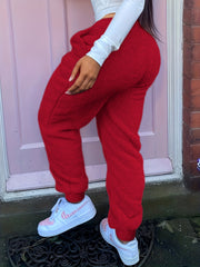  Solid Fleece High Rise Jogger Trousers