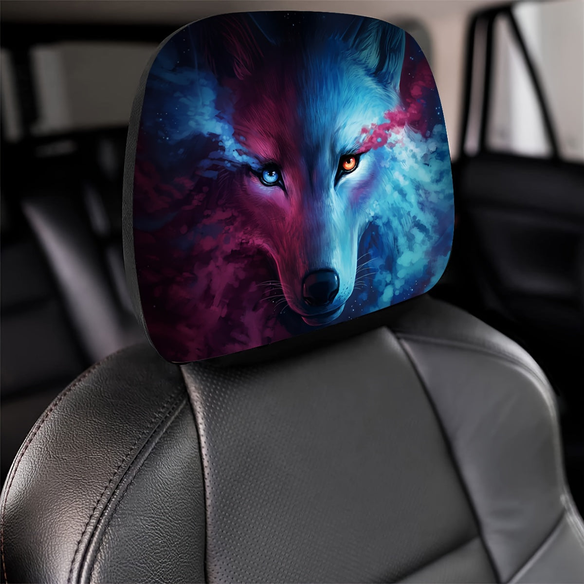 Smoking Wolf Print Car Headrest Cover - Christmas Gift